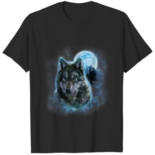 Grey Wolf Hunting Ground Icy Moon Forest Galaxy T-shirt