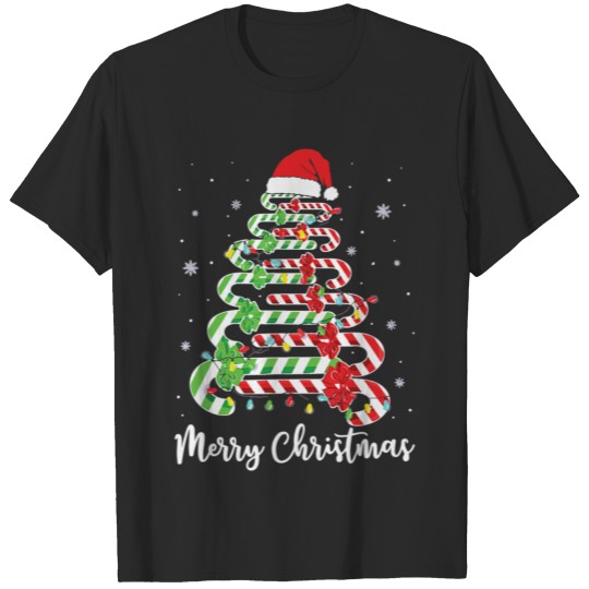 Candy Cane Santa Hat Xmas Tree Merry Christmas T-shirt