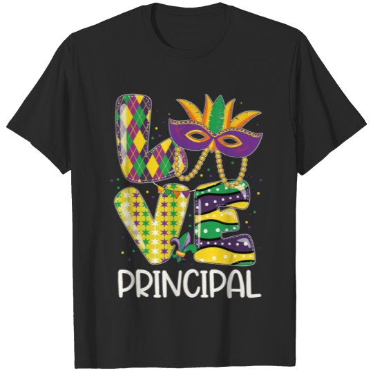 Leopard Beads Bling Love Principal Mardi Gras T-shirt