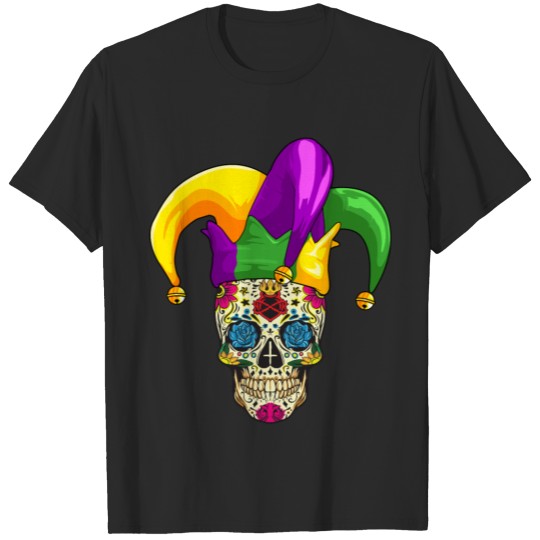 Sugar Skull Mardi Gras Jester Joker Louisiana Carn T-shirt