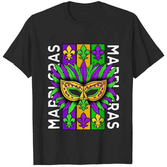 Mardi Gras Mask and Feathers Fluer de lis Party T-shirt