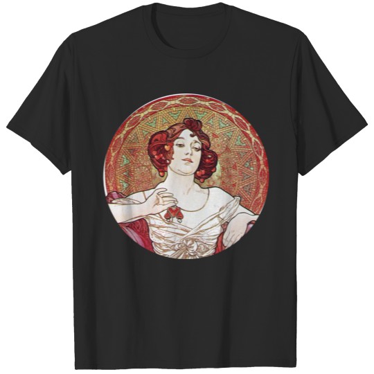 Mucha Ruby Goddess Vintage Art T-shirt