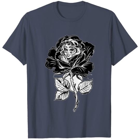 Young and sweet surreal girl in a rose blossom T-shirt