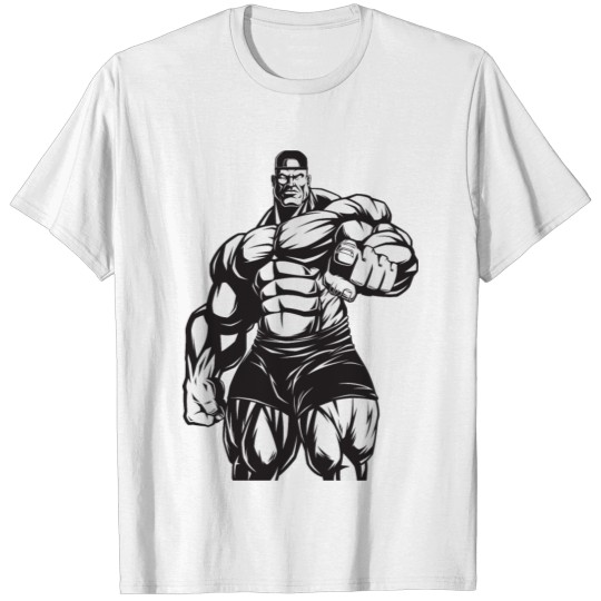 Strongman bodybuilder muscles shape vector art fun T-shirt