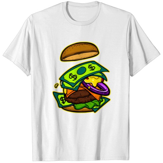 Burger Cash Cartoon Design T-shirt