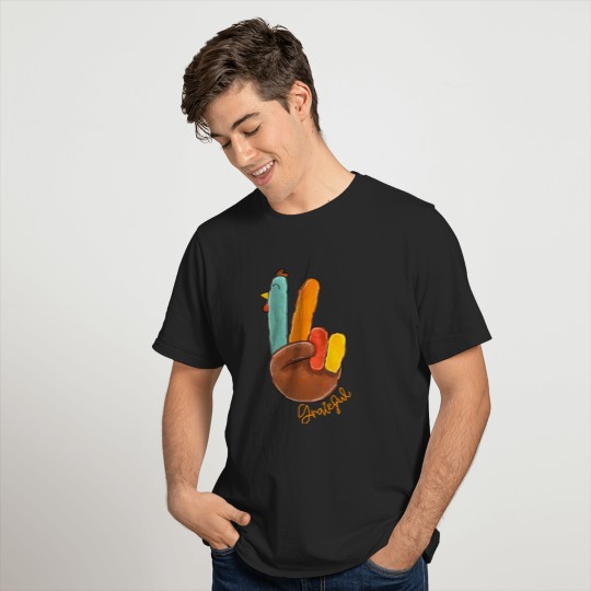 Peace Love Turkey Grateful Turkey Hand Sign Thanksgiving T-Shirt