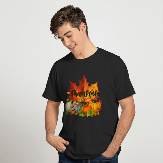 Happpy Thanksgiving Day Autumn Fall Maple Leaves Thankful T-Shirt
