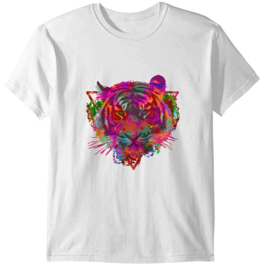 Colorful Tiger Head Paint Spot Gift T-shirt