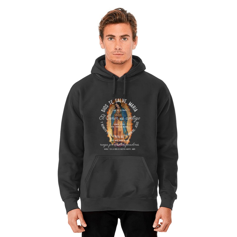 Our Lady of Guadalupe Catholic Spanish Hail Mary Prayer Pullover Hoodie