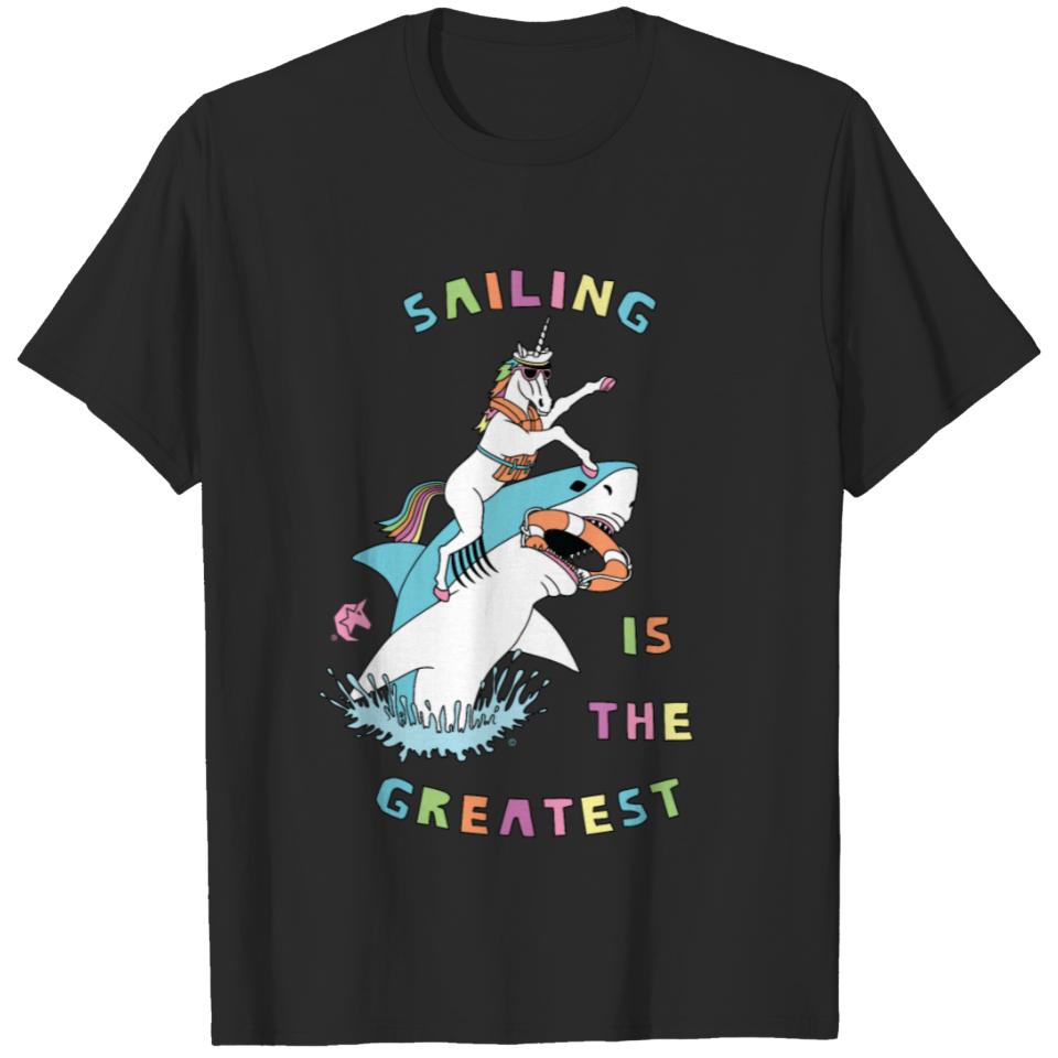 Sailing Is The Greatest Unicorn Riding Shark T-shirt