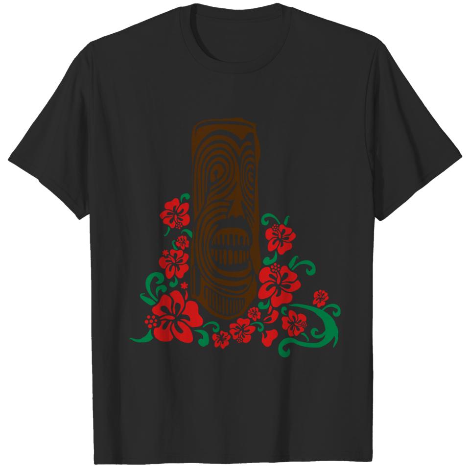 Tiki Totem with Hibiscus Flowers T-shirt