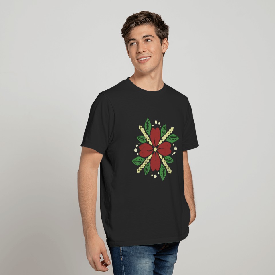 Polynesian Flower And Leaves Tribal Tattoo Gift T Shirt