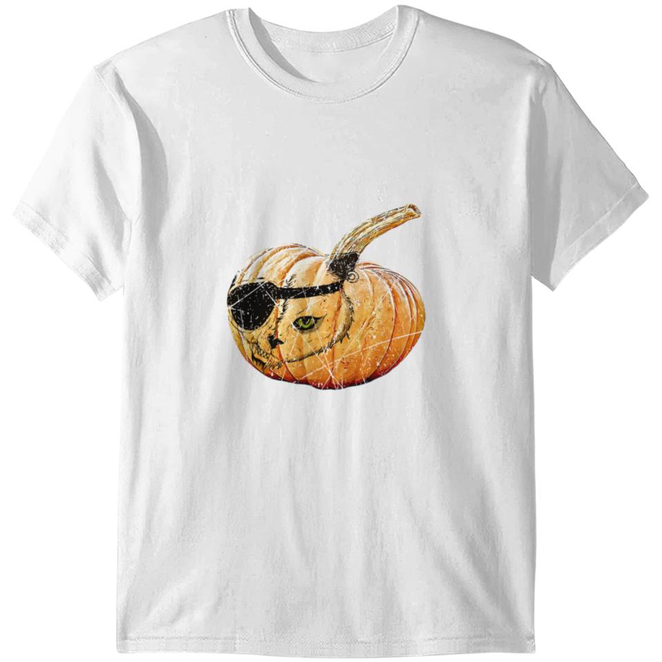 funny Halloween cats pumpkin pirate flap T-shirt