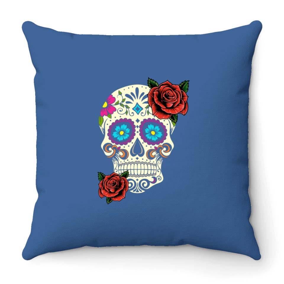 Dia De Los Muertos Floral Sugar Skull Throw Pillow For Women Girl Throw Pillows