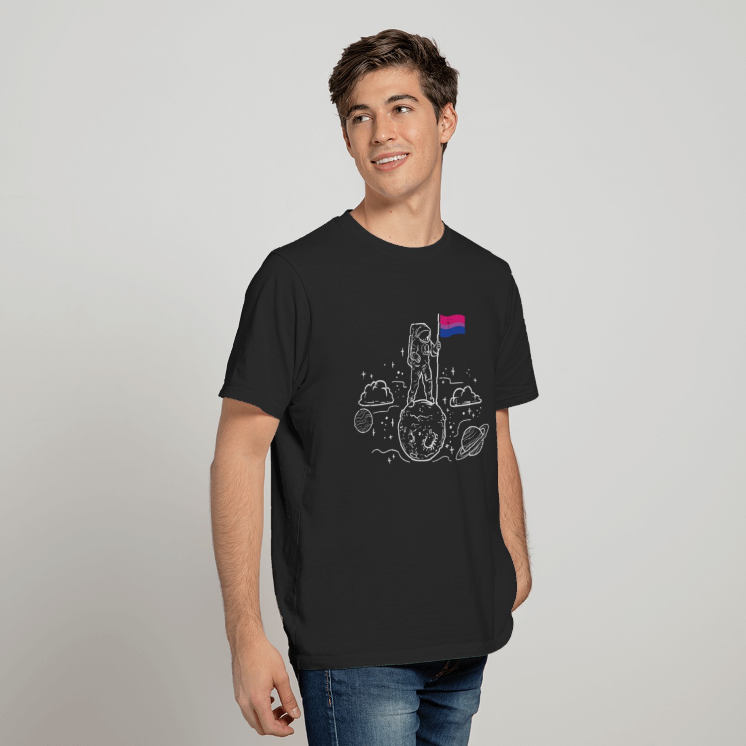 Astronaut Moon Bisexual Flag Space LGBTQ Gay Pride Ally Bi T-Shirt