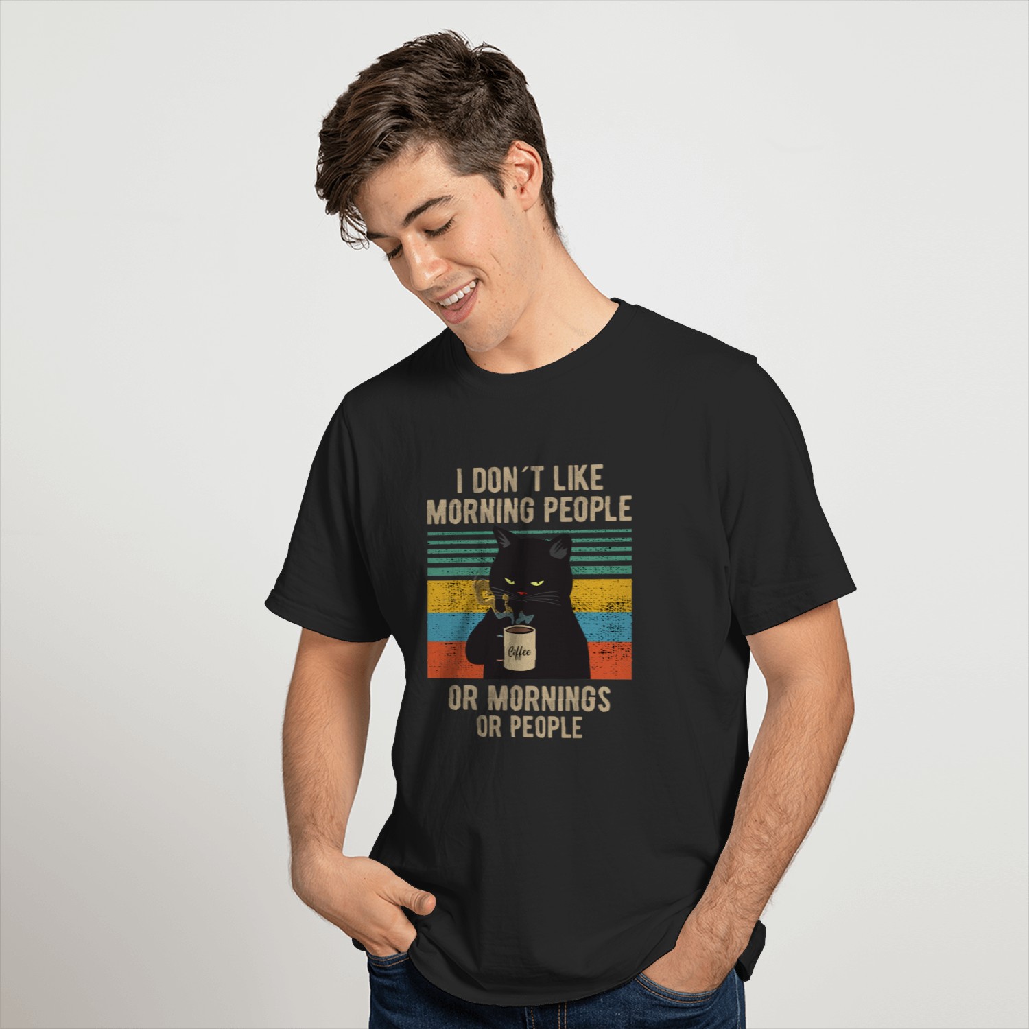 I Hate Morning People And Mornings And People Coffee Cat T-Shirt