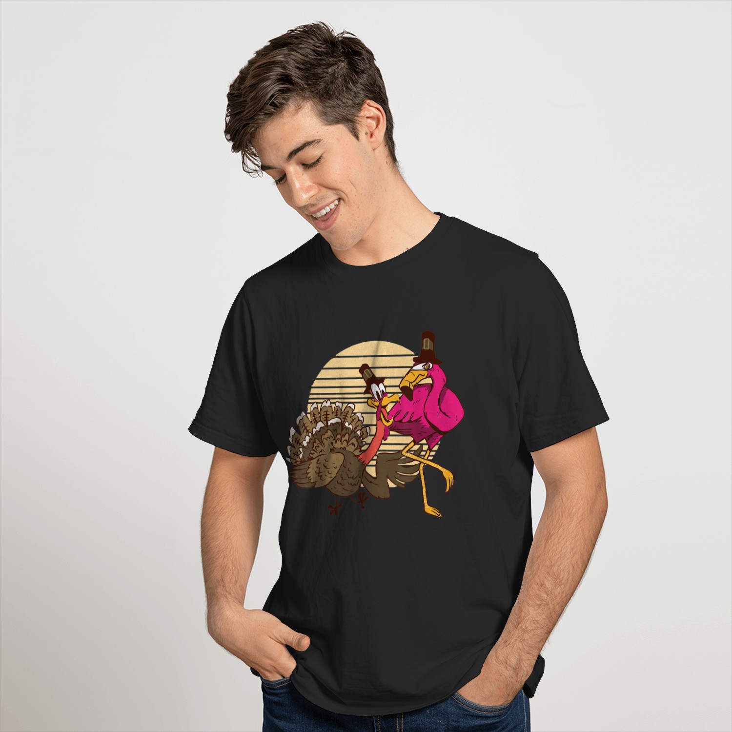 Thanksgiving Flamingo and Turkey T-Shirt