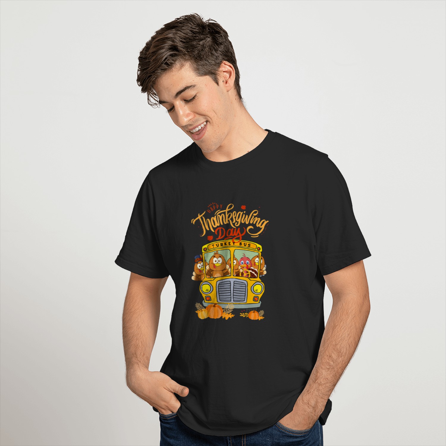 Happy Thanksgiving Day Turkey School Bus Driver Gifts T-Shirt