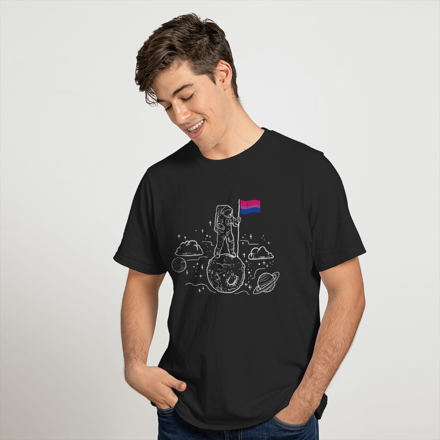 Astronaut Moon Bisexual Flag Space LGBTQ Gay Pride Ally Bi T-Shirt